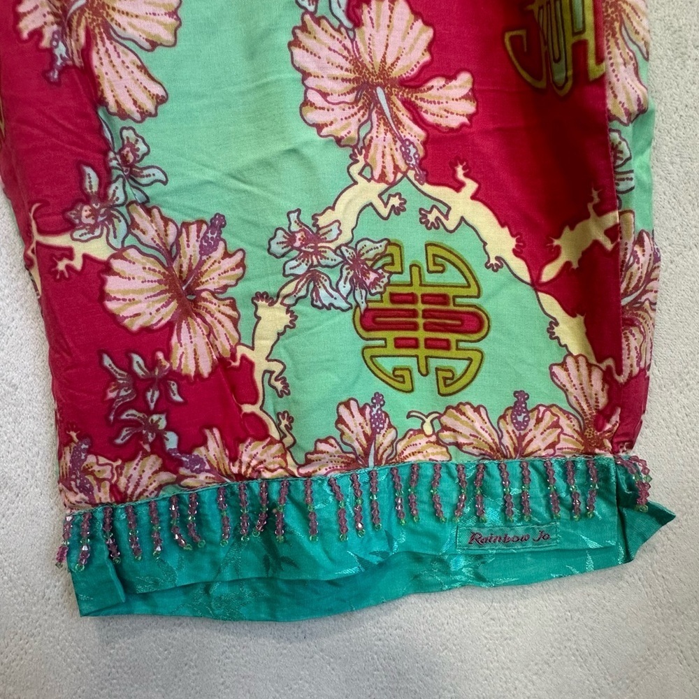 Vintage Rainbow Jo Tropical Floral Pink & Mint Pants Sz L Beaded Button Hawaiian - Picture 3 of 15